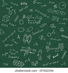 Back to school formulas. Seamless pattern. Hand drawn vector illustration.