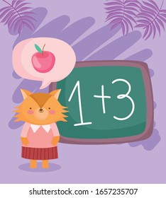back to school, fox apple speech bubble chalkboard vector illustration