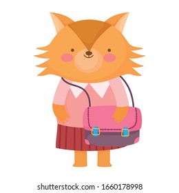 back to school, fox with clothes and backpack cartoon vector illustration