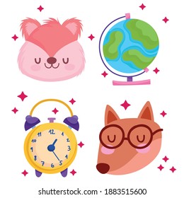 Back to school fox squirrel and icons design, eduacation class and lesson theme Vector illustration