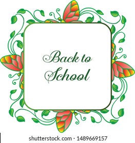 Back to school frame design, cute butterfly and green leaves. Vector