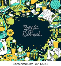 Back to school frame with hand drawn education elements vector illustration