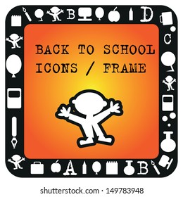 Back to school frame and icons illustration set