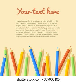 Back to school frame of multicolored pencils on light background, vector illustration rainbow banner of pencils