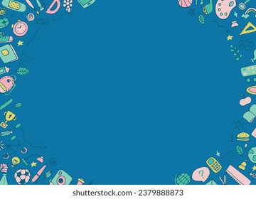 back to school frame. Frame of office items, stationery set. Vector illustration