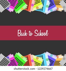 Back to school frame pattern template. Decorative colorful paper wall task in flat style. black background. red label. Design for invitations, wallpaper, greeting cards. icons vector illustration