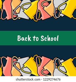 Back to school frame pattern template. Decorative colorful trophy the winner in flat style. dark background. green label. Design for invitations, wallpaper, greeting cards. icons vector illustration