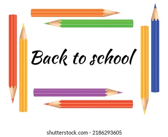 Back to school frame template with colored pencils concept of drawing and education banner on white background
