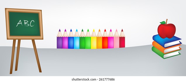 Back to school frame / web site header with black board and colorful color pencils