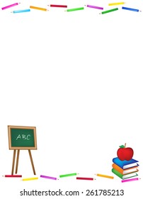 Back to school frame / web site background with black board and colorful color pencils 