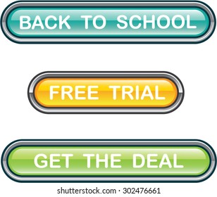 Back to school Free trial Get the deal Buttons Glossy vectors