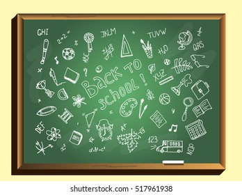 Back to School. Freehand drawing school items . Set. Vector illustration. 