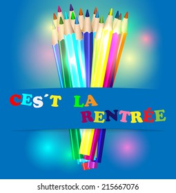 Back to school in french and color pencils vector illustration