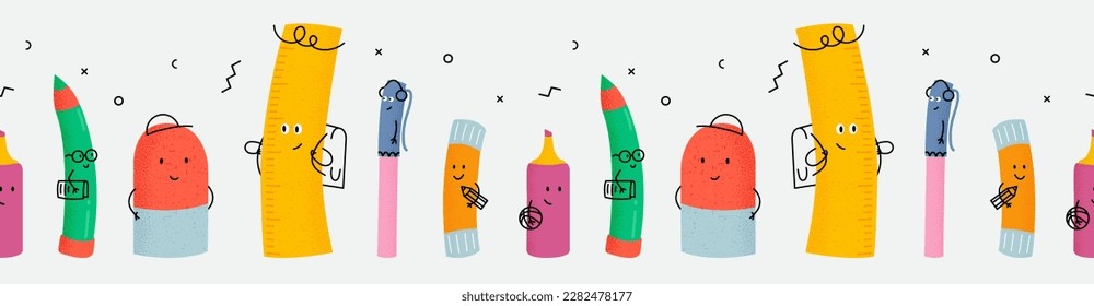 De vuelta a la escuela, diseño divertido de personajes dibujados a mano, ideal para estudiantes, escolares para afiches, antecedentes o cubierta - diseño vectorial