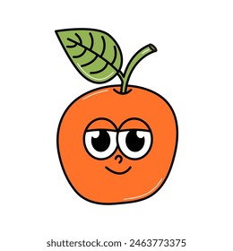 Personaje retro lindo funky de la escuela trasera. Manzana roja con cara graciosa. Elemento groovy sobre un fondo transparente. Ilustración vectorial de moda.