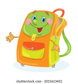 Back to school! Funny colorful big backpack. In cartoon style. Isolated on white background. Vector flat illustration.