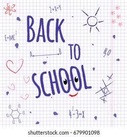 Back to school funny doodle poster. Vector hand drawn illustration.