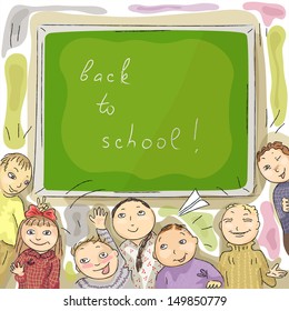 back to school. funny kids on a school board background