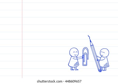 Back to school with funny people, and school supplies. Vector card for notes.