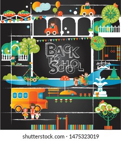 Back to School Funny Poster Banner Design Kids Park Activity