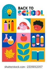 Back to school, geometrical modern style design. Back to school sale, promotion, poster and flyer. Vector illustration