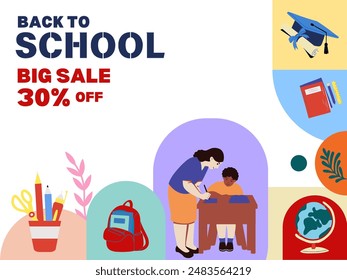 Back to school, geometrical modern style design. Back to school sale, promotion, poster and flyer. Vector illustration