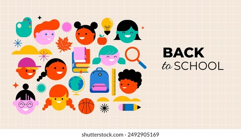 Back to school, geometrical modern style design. Back to school sale, promotion, poster and flyer. Vector illustration and concept design