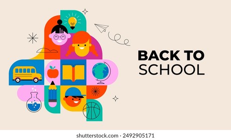 Back to school, geometrical modern style design. Back to school sale, promotion, poster and flyer. Vector illustration and concept design