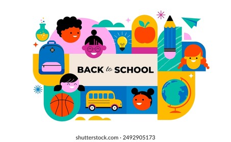 Back to school, geometrical modern style design. Back to school sale, promotion, poster and flyer. Vector illustration and concept design