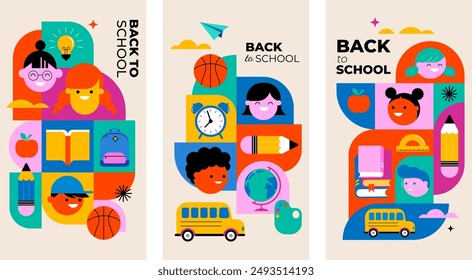 Back to school, geometrical modern style design. Back to school sale, promotion, poster and flyer. Vector illustration and concept design