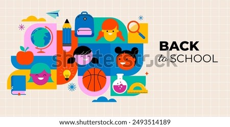 Back to school, geometrical modern style design. Back to school sale, promotion, poster and flyer. Vector illustration and concept design