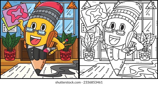 Back To School Giant Pencil Coloring Illustration