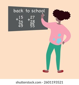 Back to school girl doing math on a blackboard vector illustration