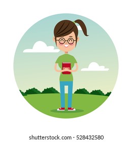 back school girl glasses student landscape background