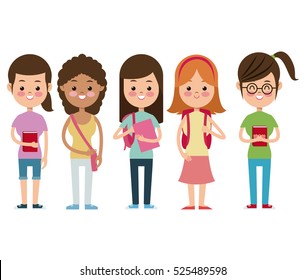 back to school girls companions students smiling