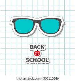 Back to school Glasses icon on paper sheet background Exercise book Flat design Vector illustration 