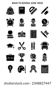 Back to School Glyph Icon Pack Vector Illustration.
