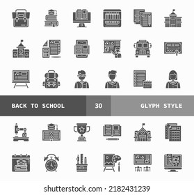 Back To School glyph icons set. Can be used for digital product, presentation, print design and more.