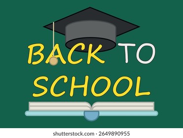 Back to school with graduation hat and open book