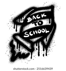 back to school graffiti with black spray paint. rocket ship isolated with a white background