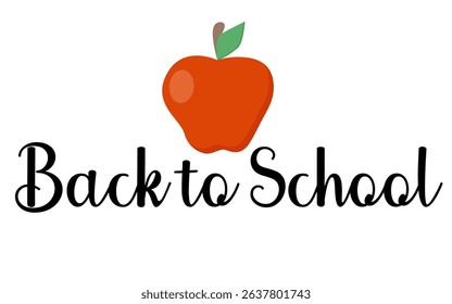 Back to School graphic concept with red apple. Flat vector illustration isolated on white background.