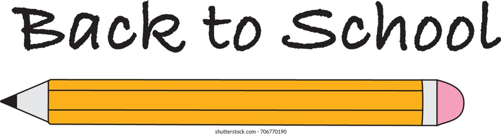 Back to school graphic with a pointed yellow pencil and worn pink eraser