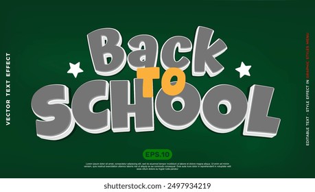 Back to school green background with 3d style text effect