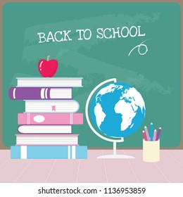 Back to school with green blackboard vector banner.