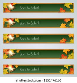 Back to school green chalkboard horizontal banners vector design collection