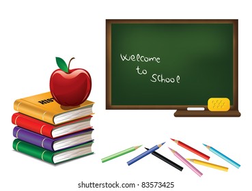 Back to school. Green desk with