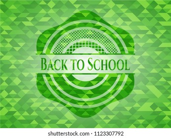 Back to School green emblem with mosaic background