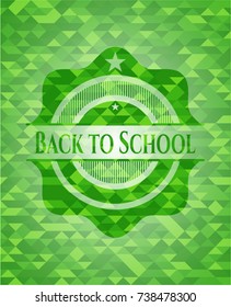 Back to School green emblem with mosaic background