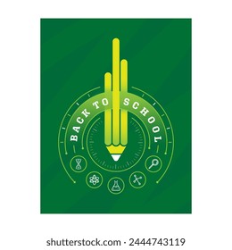 back to school and green pencil. scientific symbols and back to school. concept for education, business and science. back to school cover