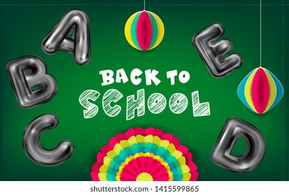 Back to School green poster with black latex balloons